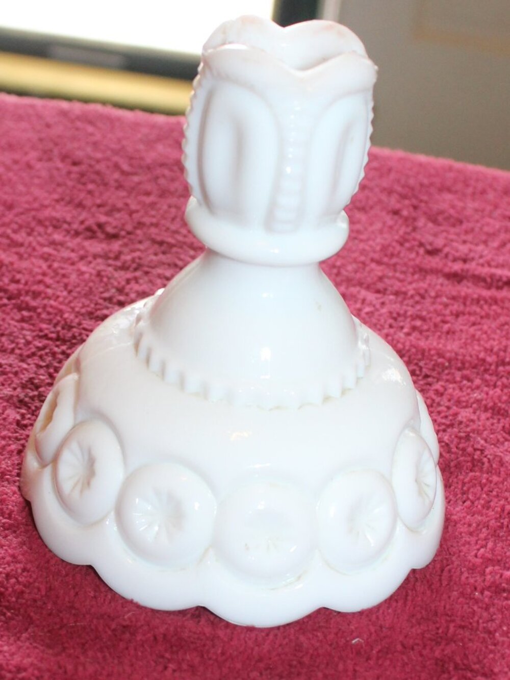 Moon and Star White Milk Glass Candlestick holder, LE Smith Glass, Heavy Taper